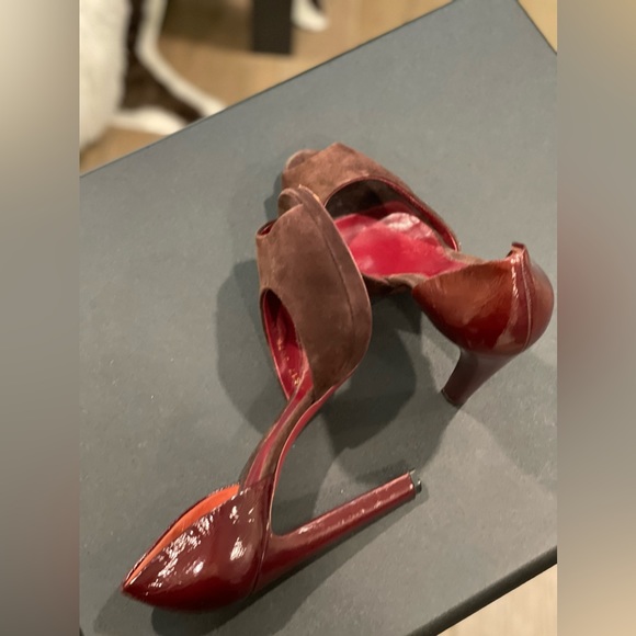 SERGIO ROSSI Leather and Suede Peep Toe Heels - Picture 4 of 7